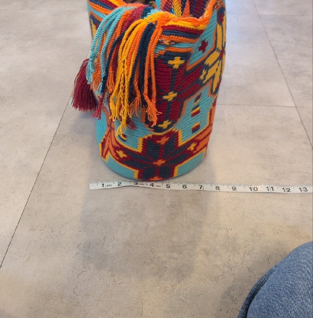 Handwoven Multicolor Wayuu-Style Bucket Bag - Bright Multicolor Summer Purse - Picture 10 of 10